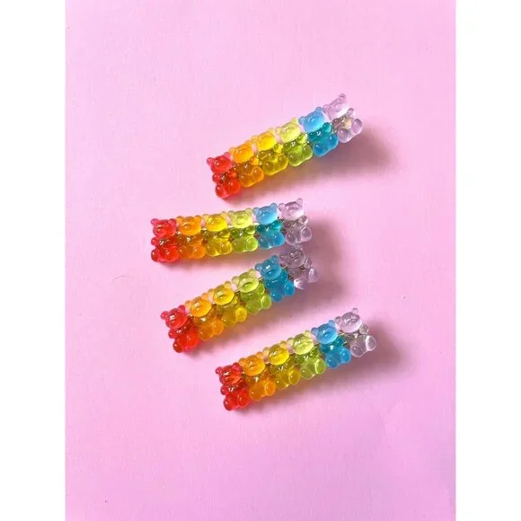 Gummy Bear Hair Clip Candy Rainbow Colour Hair Barrette For Girls - Picture 2 of 9